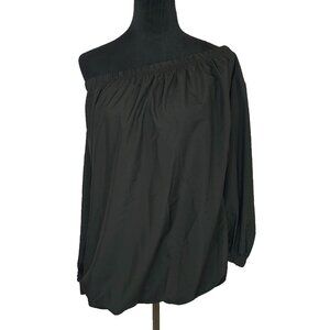 Off-Shoulder Black Balloon Sleeve Top With Elastic Hem